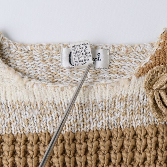 Vtg Carducci Womens Patchwork Sweater Medium Knit Crew Neck Cottagecore Boho Y2K - Picture 9 of 10